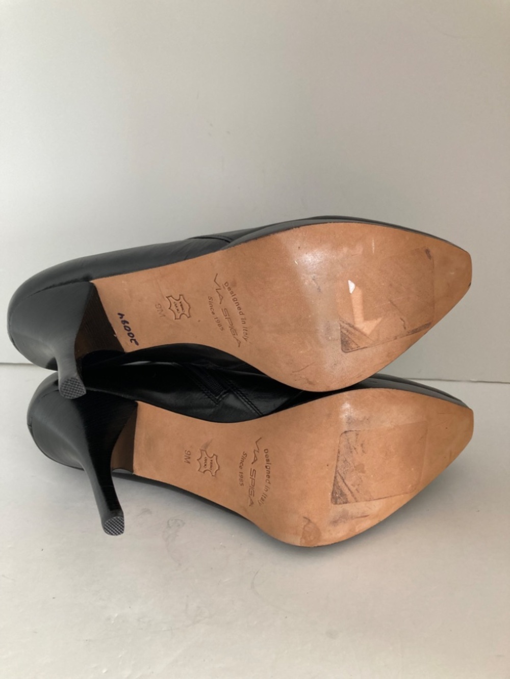 Via Spiga Platform Stiletto Heel Ankle Booties Black Leather Side Zip Women 9M - Picture 9 of 16